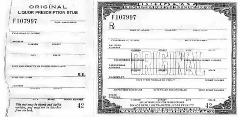 Blank prescription. Courtesy of the Rex D. Davis Historical file, ATF Reference Library and Archive.