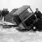 A beer-laden truck breaks through the ice of Lake St. Clair en-route to Detroit from Ontario