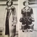 Methods of Bootlegging: A woman hides containers of alcohol in clothing